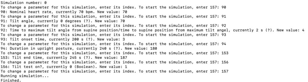 Screenshot of parameters being modified while executing cvsim.